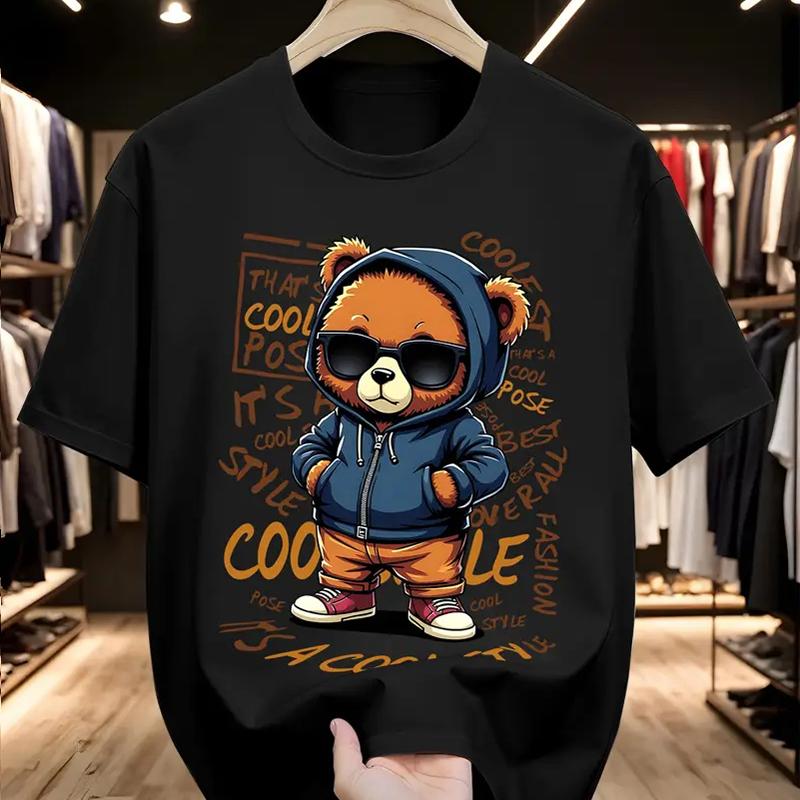 New Summer Men's Fashion T-shirt Personality Little Bear Printed Men's T-shirt Top