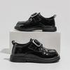 Kids Leather Shoes Black Glossy Pu Girls Princess Shoes Soild Color Metal Decoration 2025 New Children Flats School Trendy Soft