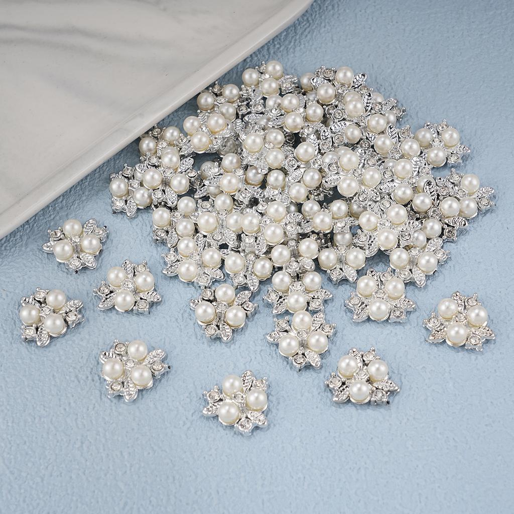 2026 New 2cm 50/57pcs with Diamond Pearl Flower, Imitation Diamond Button Hat Clothing Decoration Sewing Accessories, DIY Crafts