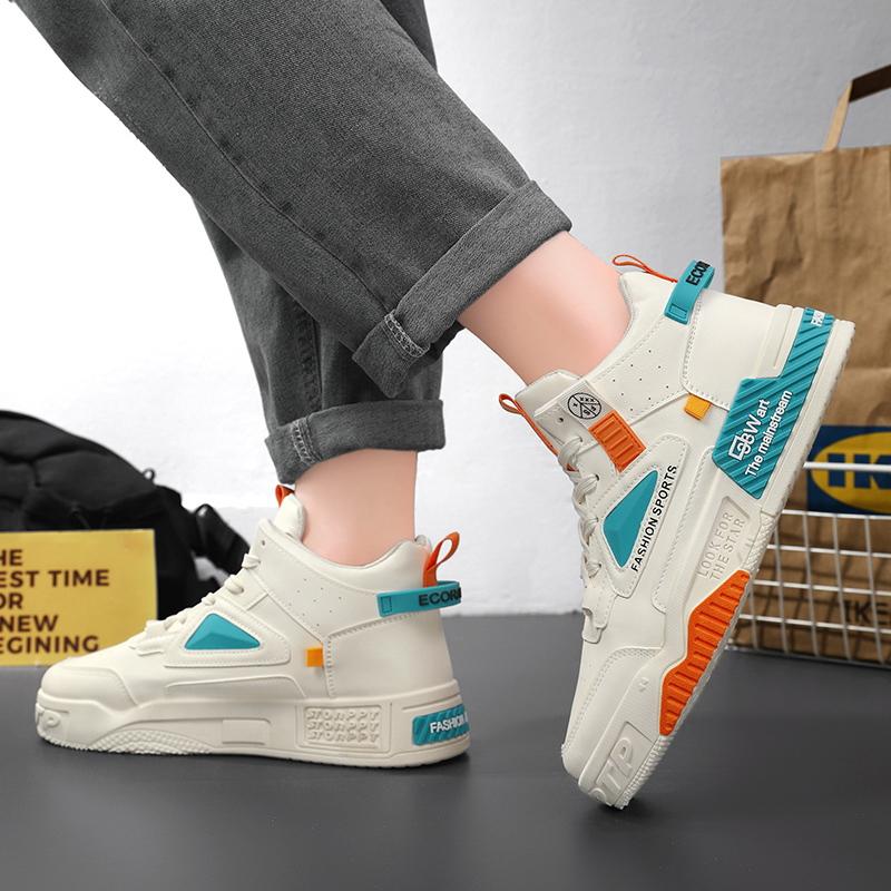 Men's Thick Soled High Top Casual Shoes Breathable Four Season Soft Sole Comfort Outdoor Walking Shoes Student Sports Board Shoe