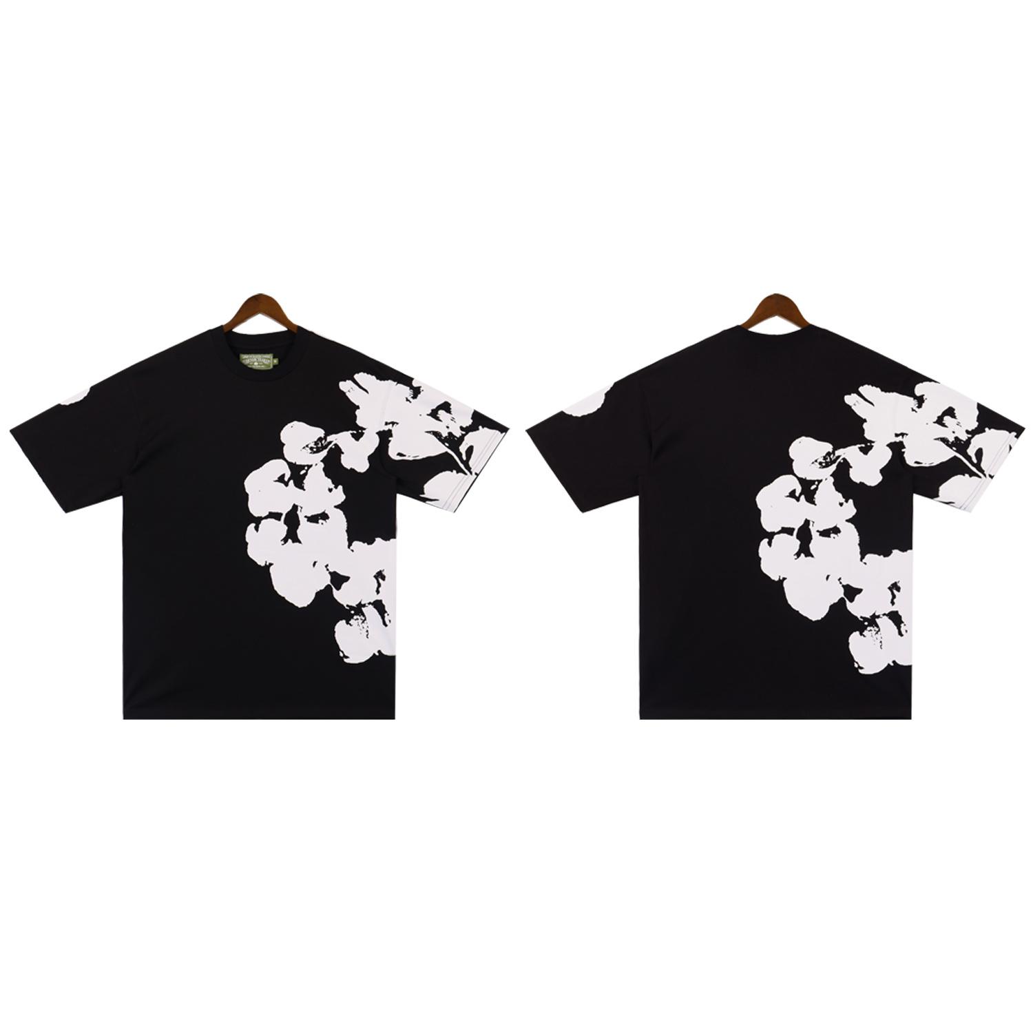Men Women Oversized T-Shirt, American Streetwear Cotton Wreath Print Short Sleeve, Loose Casual Hip Hop Tee S