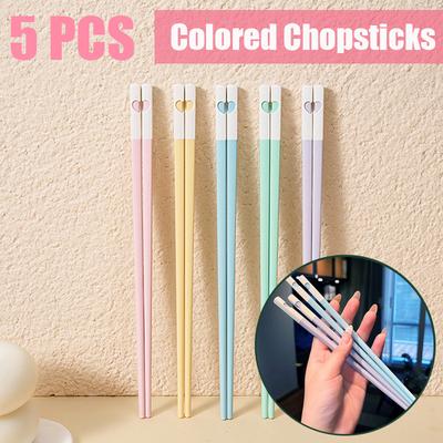 Colorful Fiberglass Chopsticks, 5 Pairs Non-Slip Chop Sticks Tableware, Reusable Eating Utensils, 9.57 Inch/24.3cm