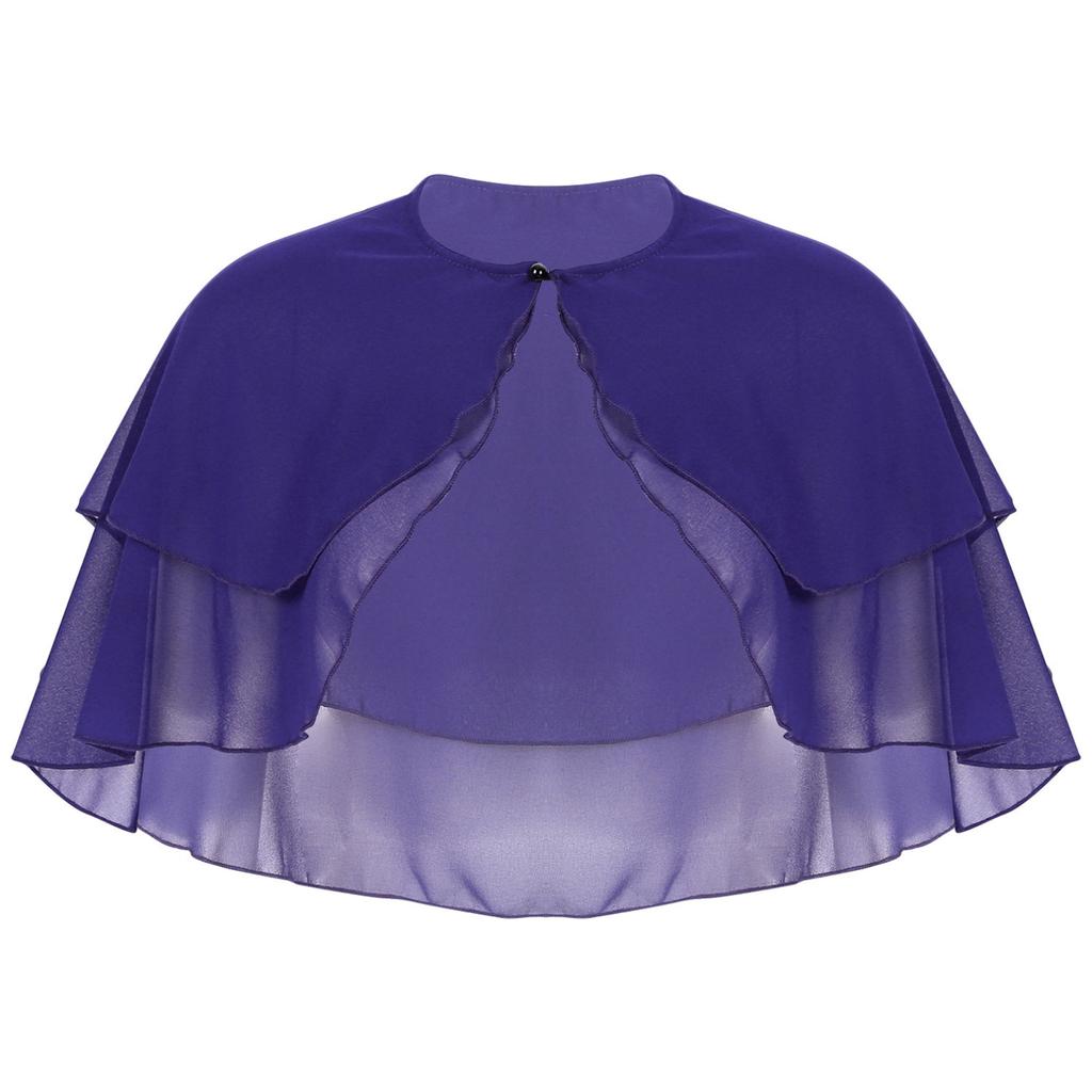 Women Elegant Pure Color Chiffon Shawl Cape Ruffle 2-Layer Chiffon Wraps Bolero Dress Accessory for Party Wedding
