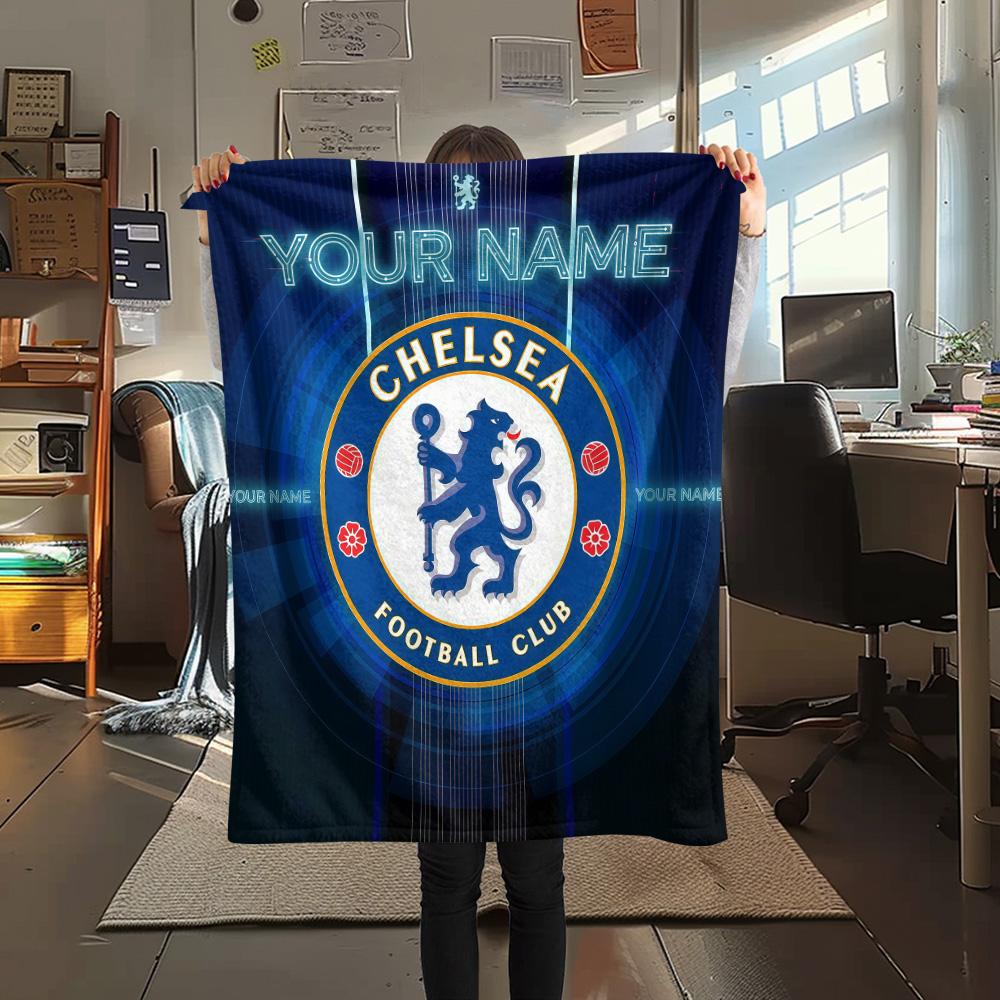 Custom Name Chelsea Football Club Flannel Blanket, High Quality Comfortable for All Seasons, Home Decor, Warmth and Comfort