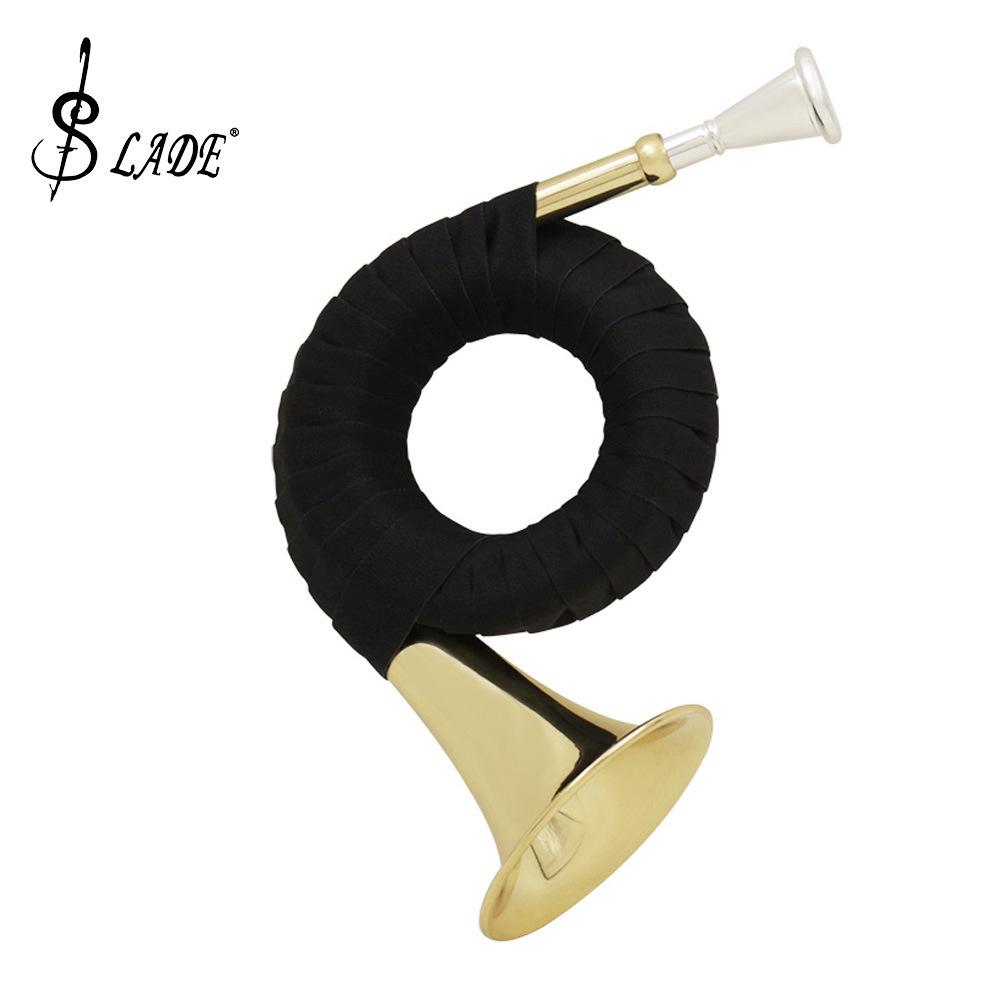 Brass B-flat French Horn Set: Gold Mini Horn with Stand