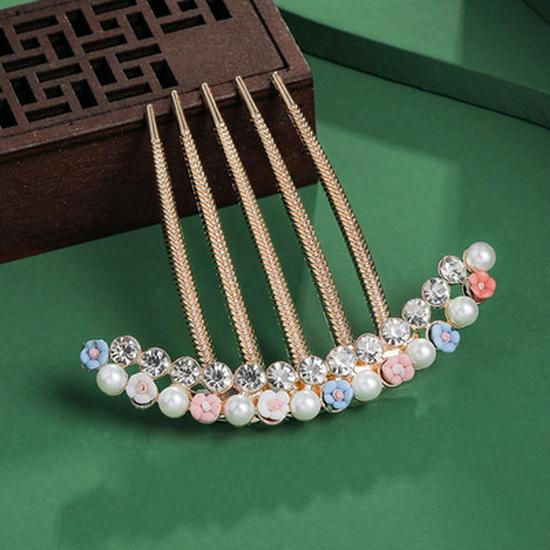 Haarkamm mit fünf Zinken im koreanischen Stil mit Strass und Perlen: Hochwertiger Brautschmuck & Haarnadel für Hochsteckfrisuren für Frauen