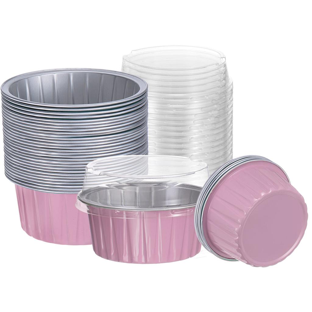 100Pcs Baking Cups with Lids Aluminum Foil Liners Mini Disposable Containers Cups Holders Cases Boxes Pans for Dessert Wedding