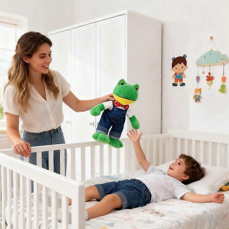 This Adorable Plush Frog Doll, Dressed in Jeans And a Red Bow Tie, Makes an Ideal Companion for Children, Perfect As a Birthday Gift, Halloween Treat,