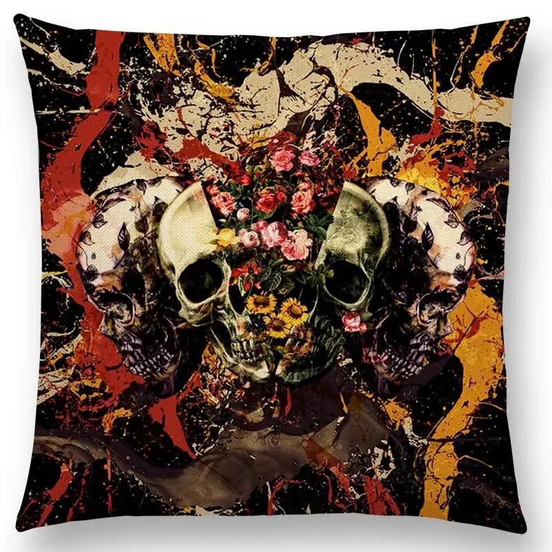 Latest Gorgeous Death Beautiful Skull Floral Garden Colorful Flower God Meaning of Life Cushion Cover Car Sofa Throw Pillow Case