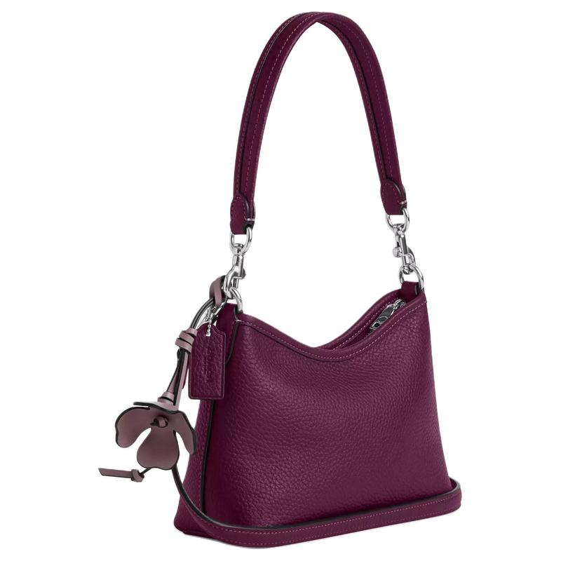 Coach Laurel 19 Brand Logo Flower Pendant Soft Pebble Leather Hand Shoulder Bag Small Women's Plum Color