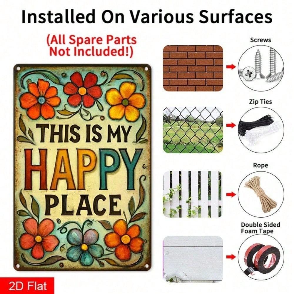 Happy Place Retro Metal Wall Art for Bedroom