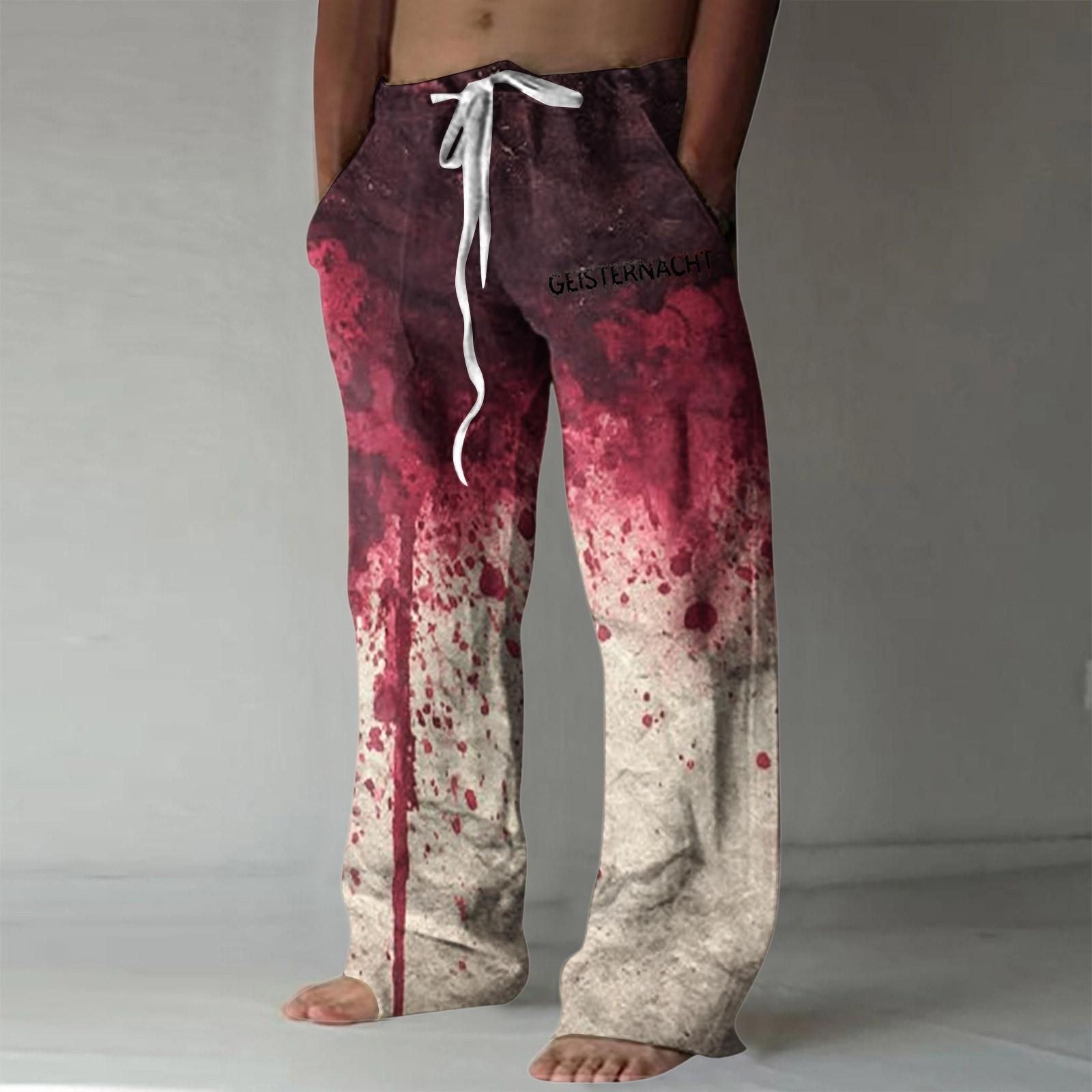 

Мужские повседневные свободные и удобные повседневные брюки, хлопковые льняные брюки с принтом на шнуровке L красный