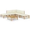 Exclusive House - 6 Pcs Garden Furniture Set with Cream White Cushions Bamboo