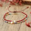 2 Piece Handcrafted Bohemian Pearls Bracelets Adjustable Cord Braided Design Beaded Bangle for Everyday Wear