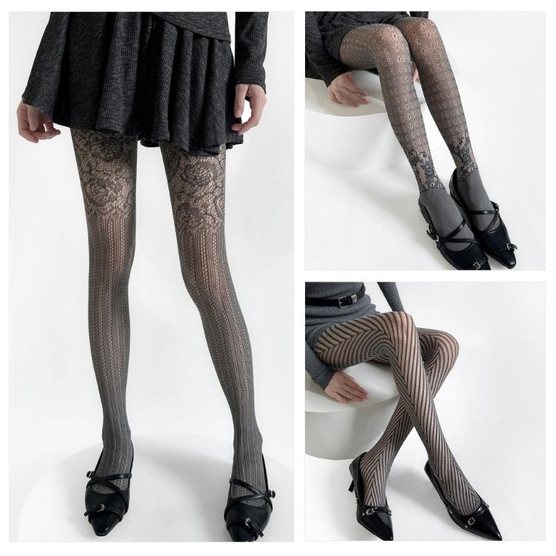Women's Vintage Lace Jacquard Fishnet Tights with Irregular Floral Pattern Pantyhose for Party Nightclub or Date Outfits