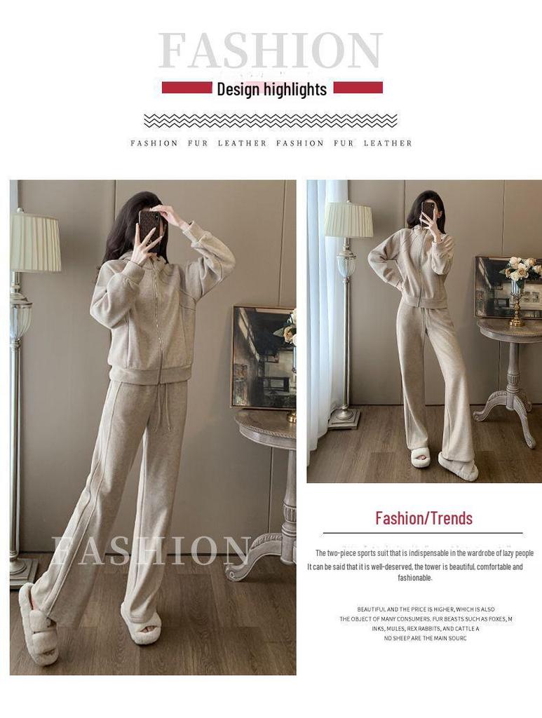 Chic Women's Hooded Sweater & Wide-Leg Pants Set - Stylish Early Autumn Casual Sportswear.