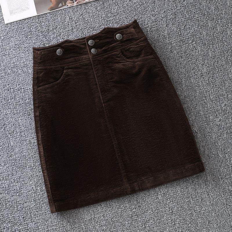 Corduroy High Waist A-Line Pencil Skirt for Women - Versatile Spring/Autumn 2025 Fashion