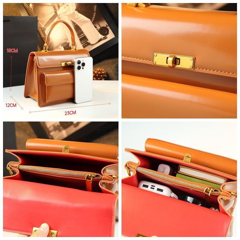 Leather Women'S Bag Kelly Bag Temperament High Value Commuting Light Luxury Portable Messenger Bag Foreign Style Tide
