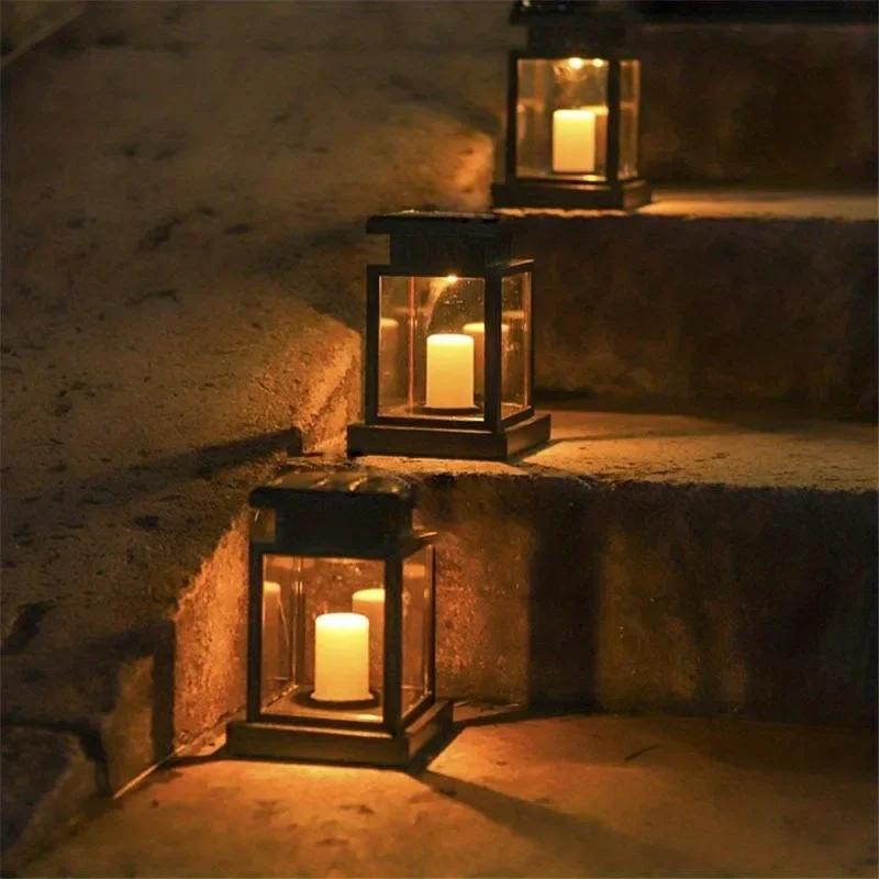 Solar Candle Lantern Lights Waterproof Garden Outdoor Hanging Solar Light For Outdoor Patio Yard Lawn Backyard Front Decor