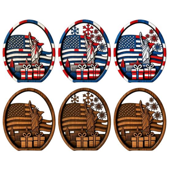 Patriotic 4th of July Table Centerpiece Wooden America Flag Lady Liberty Standing Sign for Independence Day Farmhouse Tiered Tray Decor