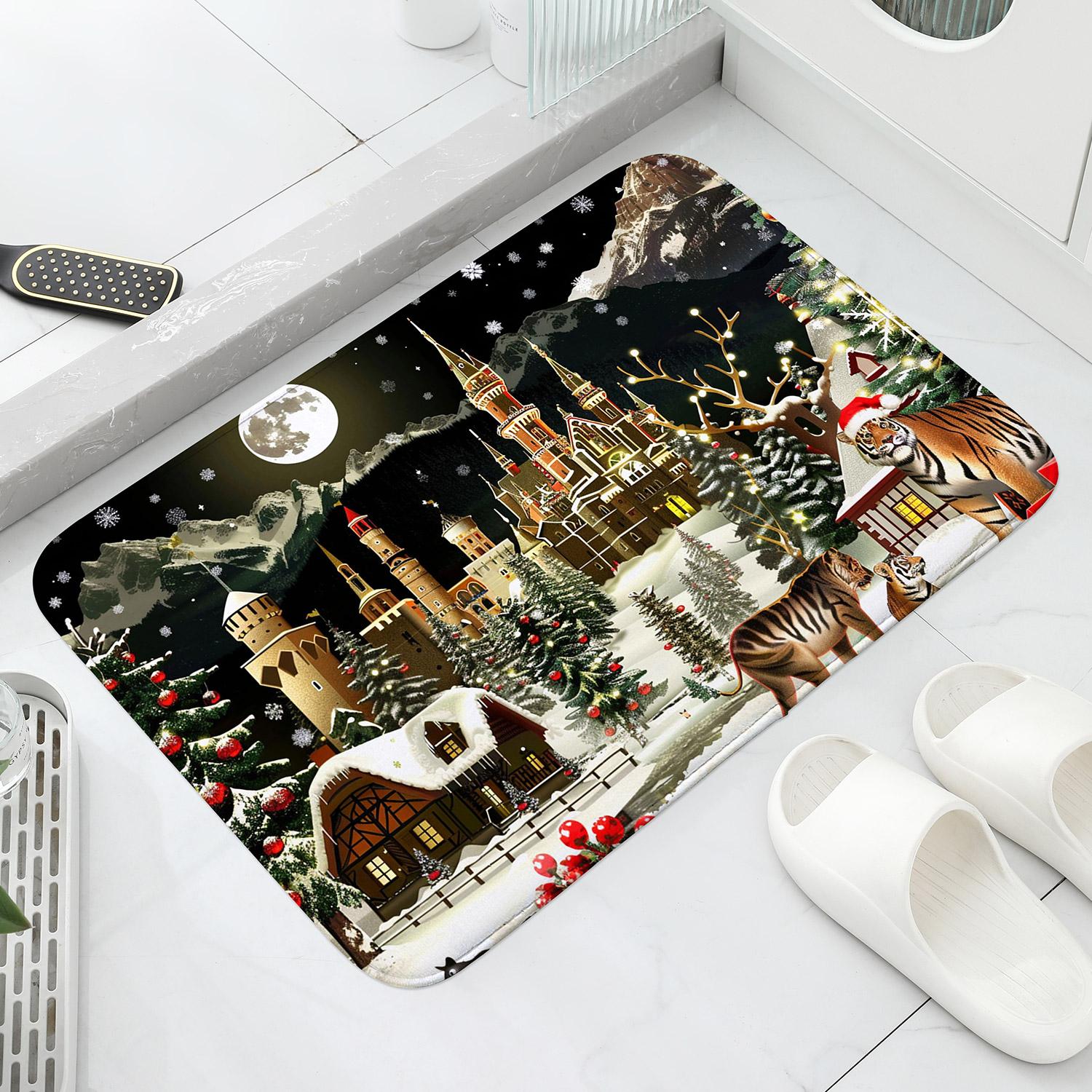 

Рождественский коврик для двери с изображением оленя, коврик для дома с изображением лесного животного, коврик для улицы, напольный ковер, подходящее украшение для двора 40x60cm