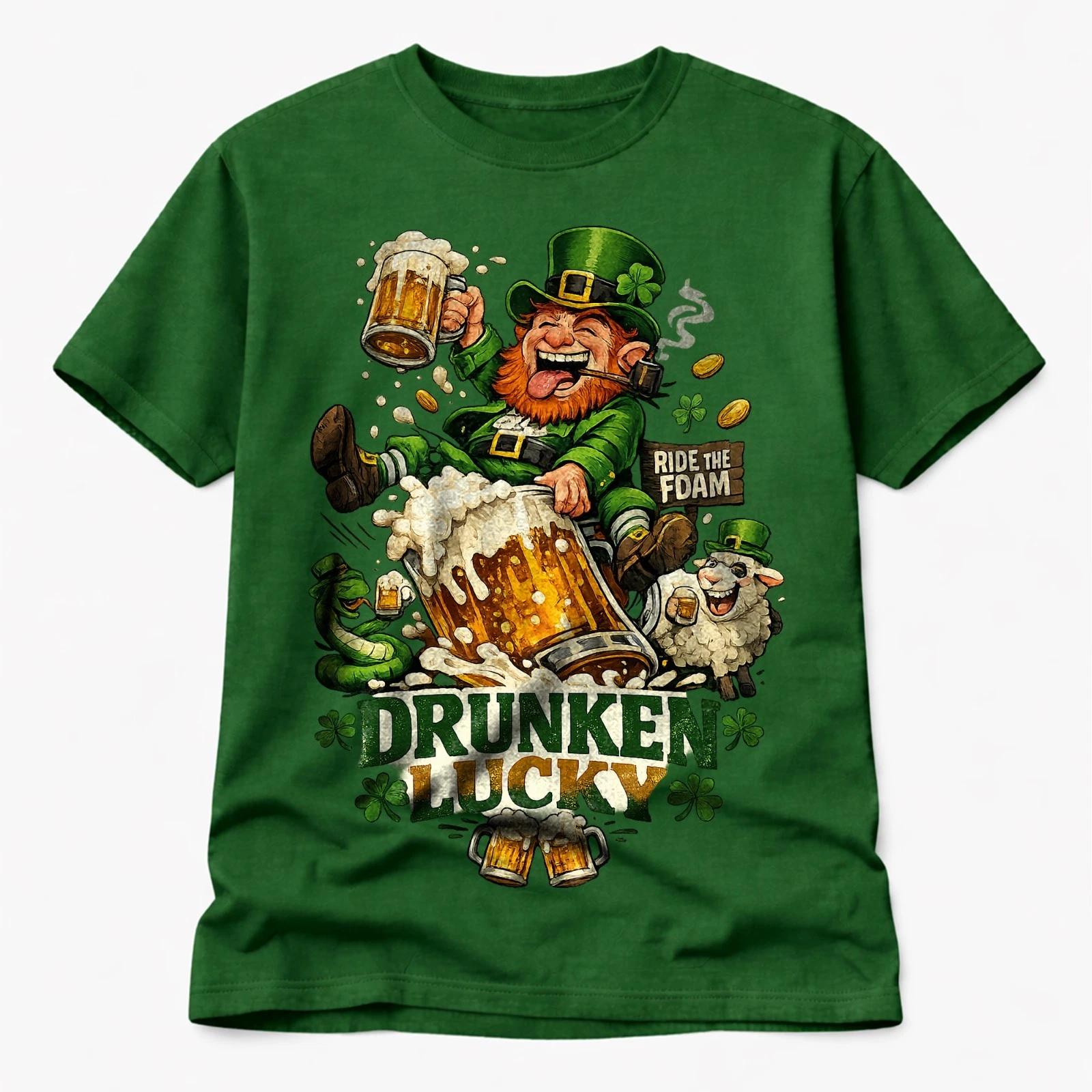 Funny St Patrick’s Day T Shirt Drunken Lucky Leprechaun Beer Irish Pub Tee S