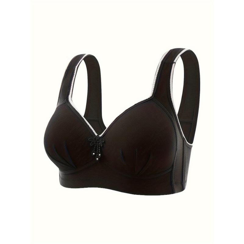 Pink Ribbed Wireless Bra Comfortable Full Coverage Minimizer Bra with Decorative Bow