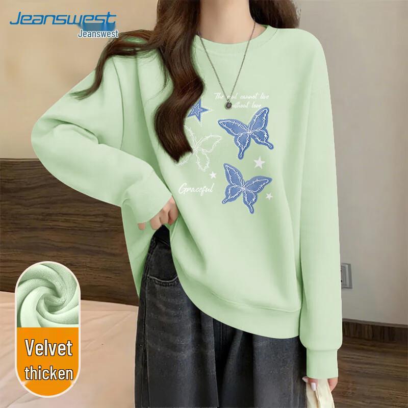 JEANSWEST Damen Fleecegefüttertes Rundhals-Sweatshirt