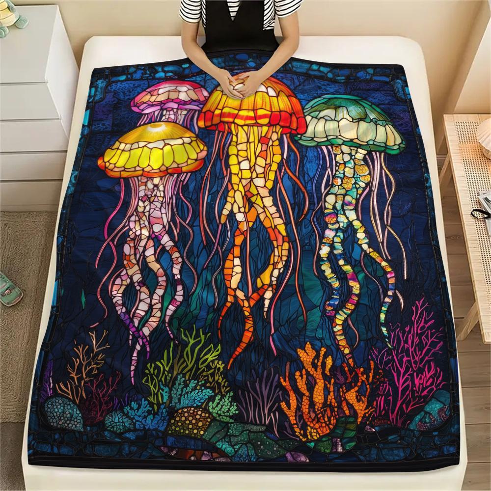 

Ocean Stained Glass Print Flannel Blanket, High quality Comfortable for All Seasons, Home Decor, Warmth and Comfort 80cm x 120cm