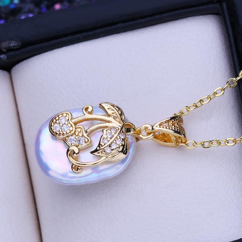 LSOOYH Natural Freshwater Big Baroque Pearl Pendant Classic Flower Pendant Necklaces For Women Girl Birthday Gift