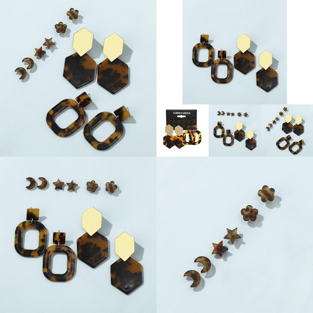 Elegant Leopard Print Acrylic Star Earrings Set For Women Perfect Birthday Gift
