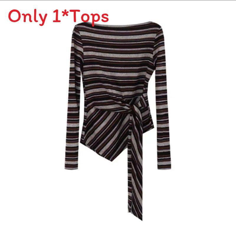 Korean Style Striped T Shirt With Tie Details For Fall Winter Fashion
