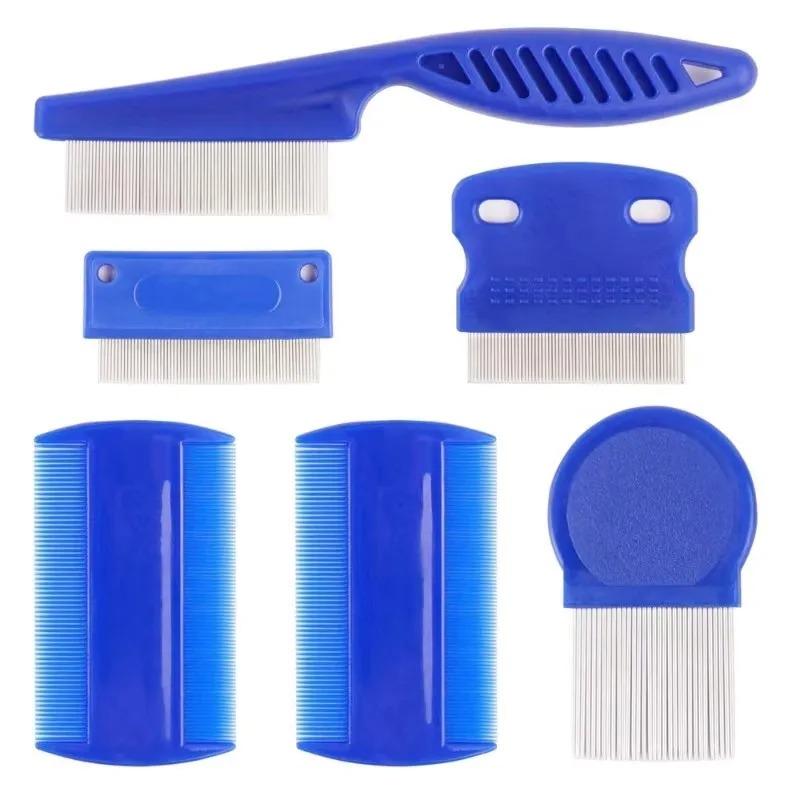 4 Pack Flea Lice Comb, Stainless Steel Dog Cat Grooming Combs with Rounded Teeth, Double Sided Professional Pet Tear Stain Remov