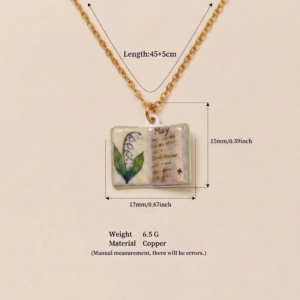 Enamel Book Pendant Necklace, Vintage Small Book Charm for Women