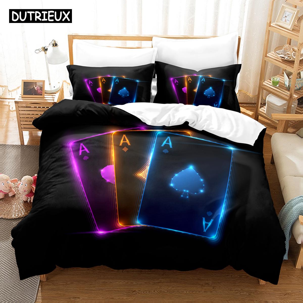 

3D Poker Bedding Sets Duvet Cover Set With Pillowcase Twin Full Queen King Bedclothes Bed Linen EU single(135x200cm)