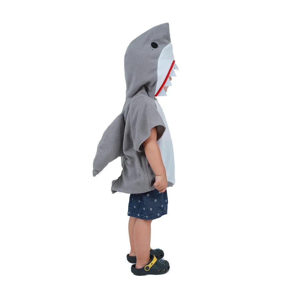 Funny Cosplay Gray Shark Hoodie Halloween Costume for Kids Christmas Carnival Fancy Dress Up Party Children Stage Show