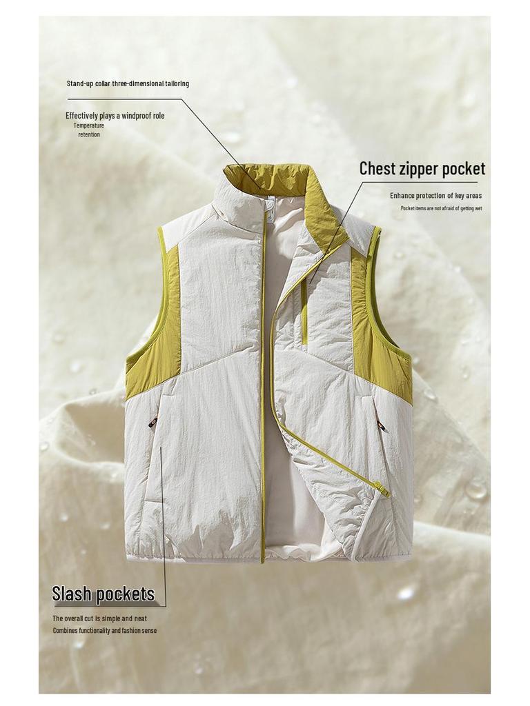 Lightweight Color Block Stand Collar Winter Warmth Vest with Zipper