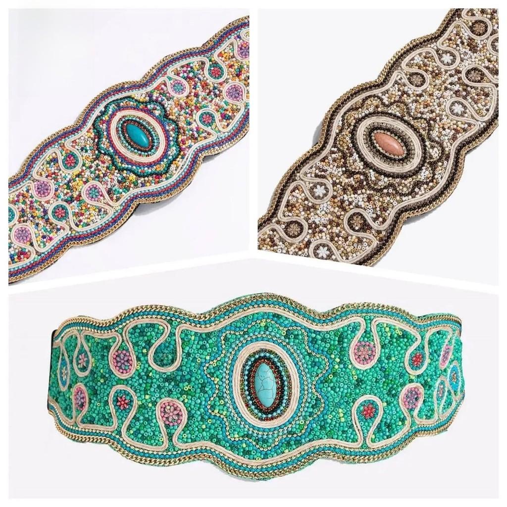 Bohemian Ethnic Beaded Waist Belt With Rhinestone Accents For Vintage Festival Look