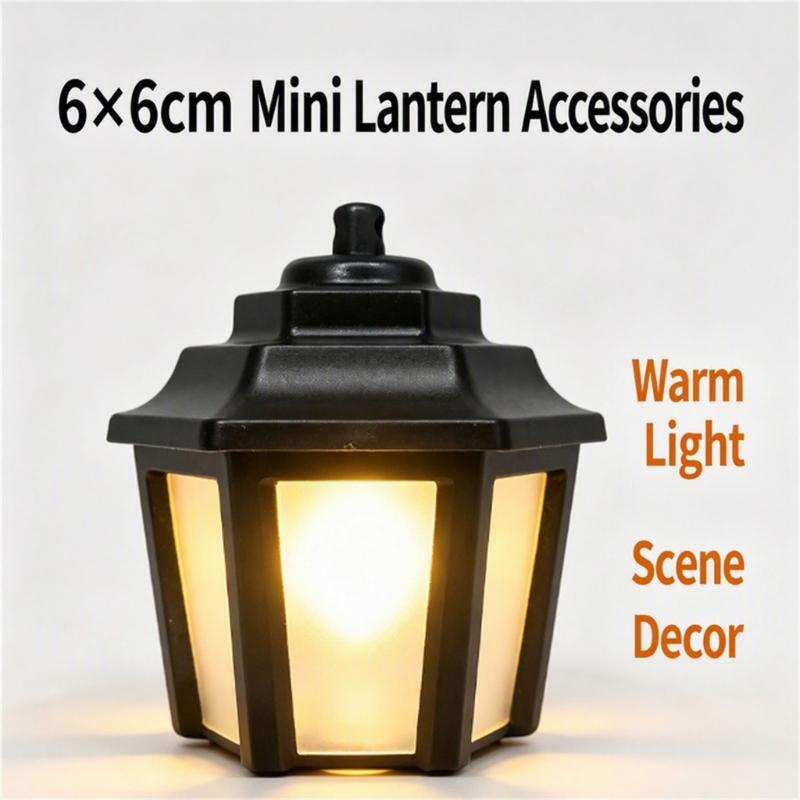 Small LED Lantern Decoration, Plastic Small Black Lamp, Hanging Ornament for Dollhouses Decors, Tabletop Model Layouts, Desktop Shelf Display