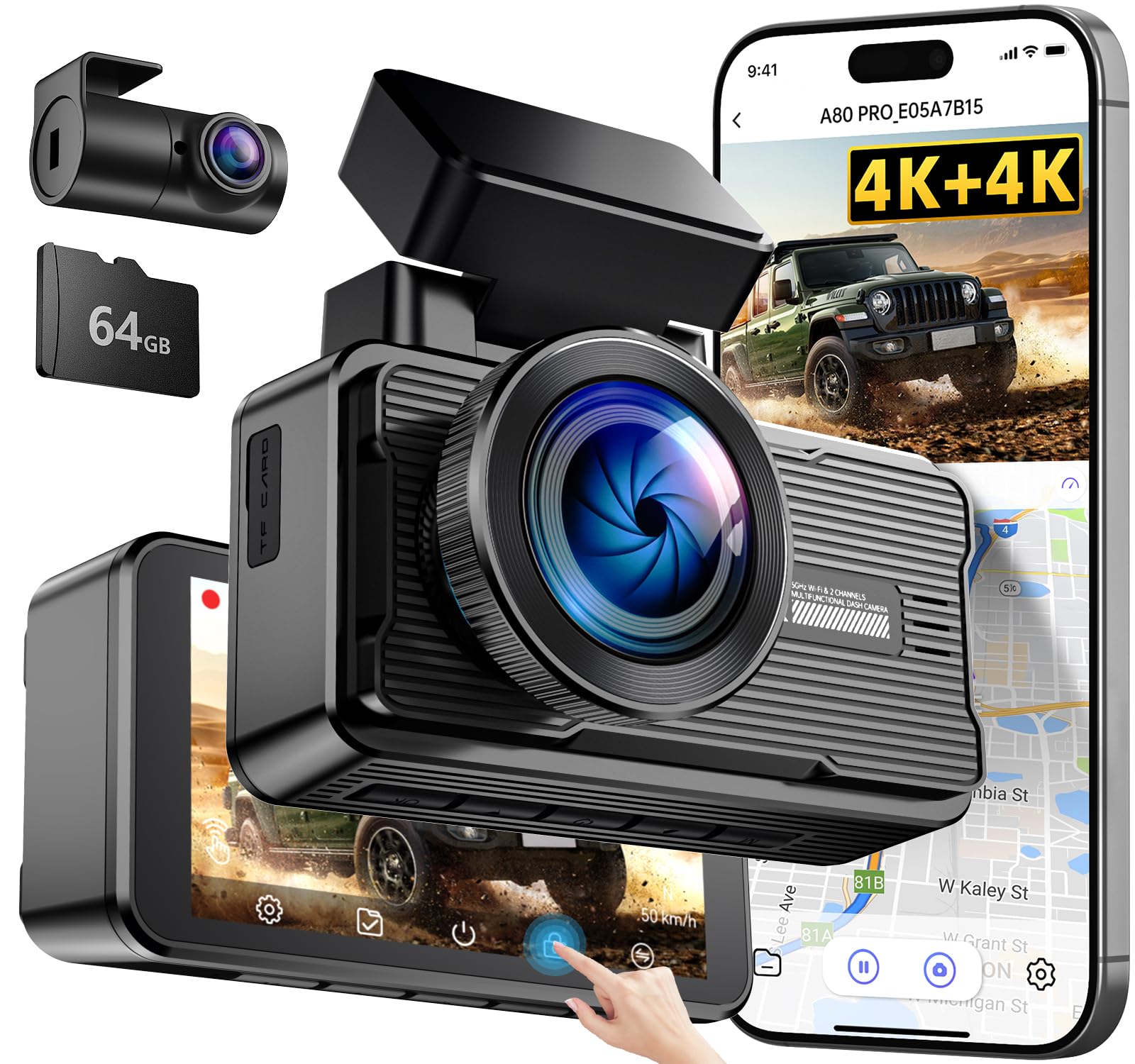 

OKYES Industry Front and Rear 4K Cameras WiFi Front and Rear Rotating Rear Super Night Parking Image Adjustable Startup High Temperature Touch Power чорний