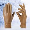 Fleece Lined Five Finger Gloves PU Leather Winter Warm Gloves Women's Gloves  Outdoor Cycling