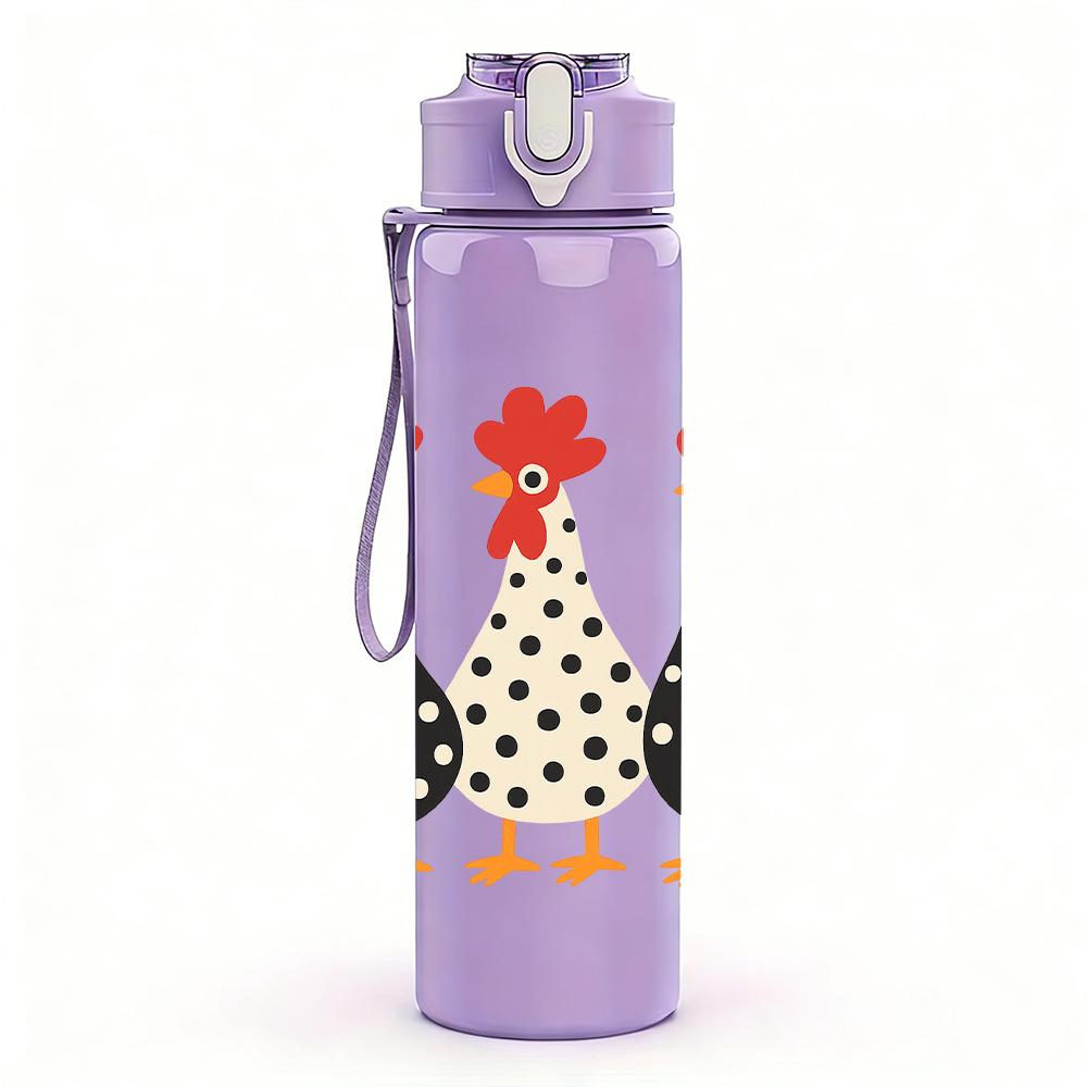 1PC Three Spotted Hen Figures 750ml Color Plastic Sports Water Bottle Leakproof Flip Straw Lid For Sports Office Home Use