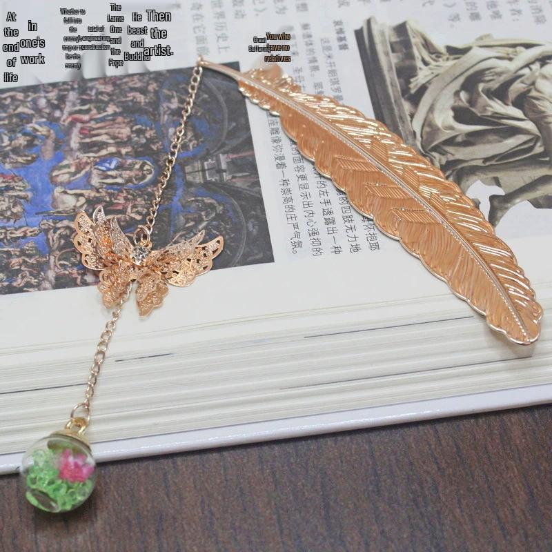 Chinese Cross-border Metal Feather Bookmark: Classical Leaf Vein Design, Creative Stationery, Ancient Style Cultural Gift