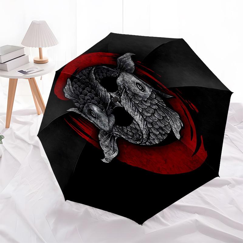 

1pc Yin Yang Koi Fish Symbolism Umbrella with Plastic Handle, Suitable for All Seasons Outdoor PT386