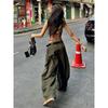 American Sexy Army Green Profile Tooling Style Denim Female Stylish Loose Slim Looking Casual Wide Leg Matchet Pants