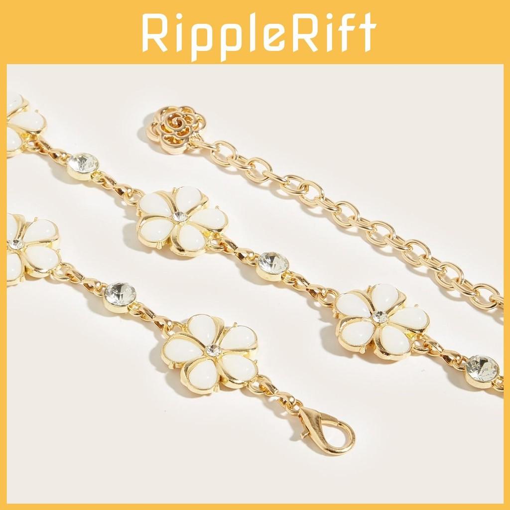 Fashionable Flower Metal Waist Chain With Rhinestone Decoration For Daily