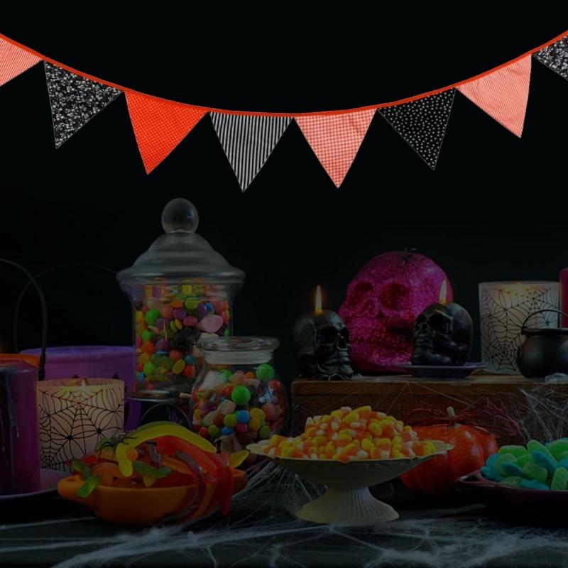 Colorful Halloween Triangular Flags Thanksgiving Cotton Fabric Pennant Bunting Banners for Schools Homes and Offices