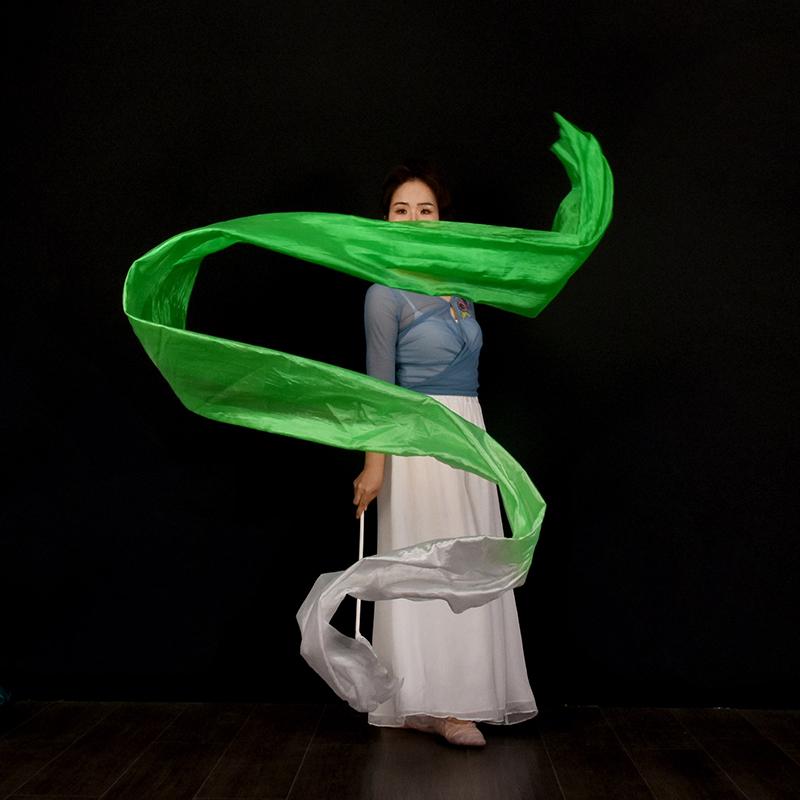 45*400cm Women Gradient Color Square Dance Belly Dance Practice Imitation Silk Streamer With Stick Chinese Style Flowy Ribbon