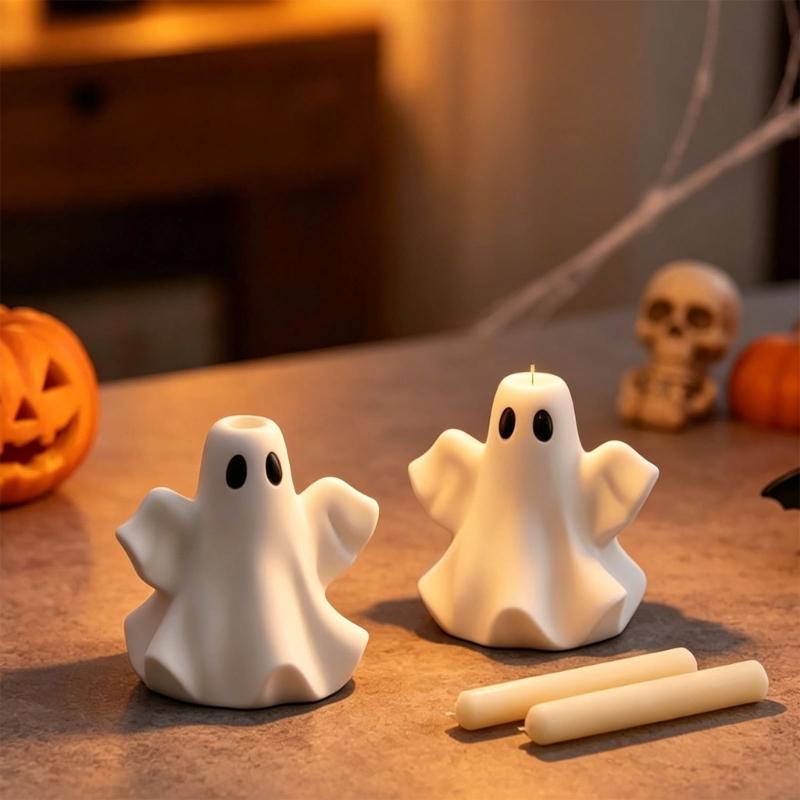 Halloween Candle Silicone Molds Ghostly Silicone Candlestick Molds For Making Candle Holder Home Decoration Cake Baking