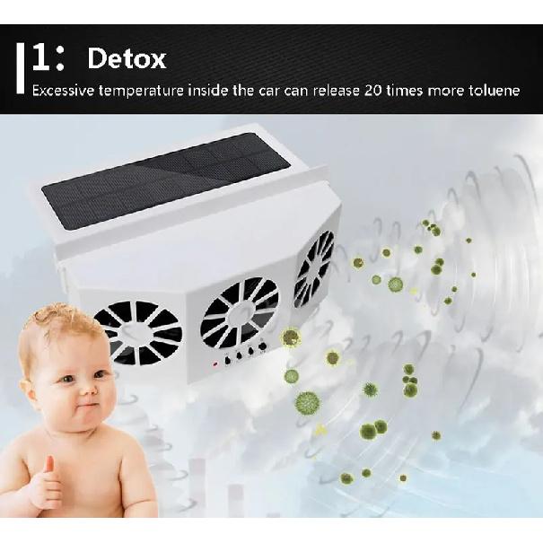 Solar Car Fan USB Rechargeable Exhaust Fan Air Circulation Cooling and Heat Dissipation High Wind Power 3 Head Ventilation Fan
